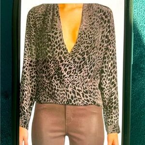 L’Agence Lydia Drape espresso leopard spot velvet burnout SZ S